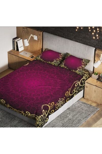 Elmas Dizayn 2 Pieces Double Duvet Cover Set - 140 Cm*240, 3d Digital Print, Background Curtain, Motif Purple