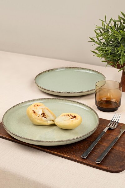 Kütahya Porselen Moderna 2 Parça 27 Cm Düz Tabak Yeşil ( Amblemli )