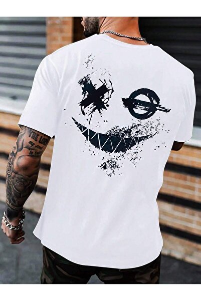 MODAVİBE Ανδρικό Oversize T-shirt με στάμπα Χαμογελαστό X - Modavibe