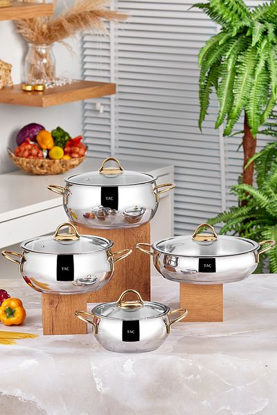 Taç Vitali 14 Piece Steel Cooking Set - Induction Base, Gold