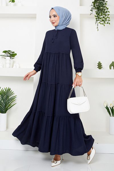 ModaMerve Laci Hijab Dress with Flounced Skirt - 2352BGS895-M
