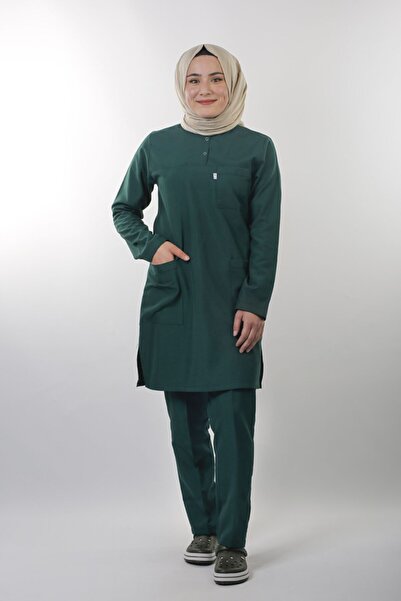 EMIR Costumul hijab cu guler dominator cu două capse Uniforma de asistentă și doctor verde vânător deschis (fără licra)