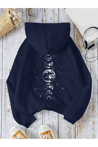 borjomi Унисекс суичър с 3 нишки и качулка с щампа White Moon