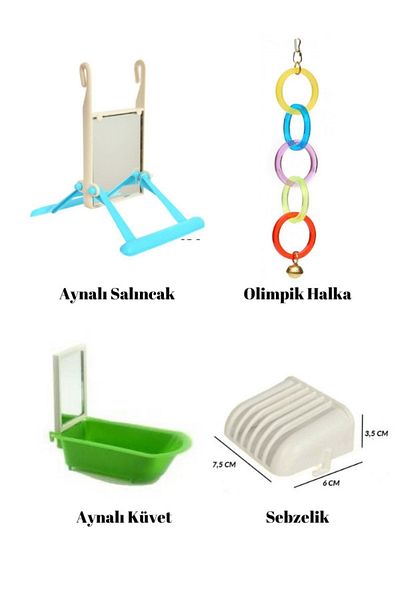 PureCanpati Bird Toy Accessory Set (Mirror Swing, Mirror Bathtub, Crisper, Olympic Ring)