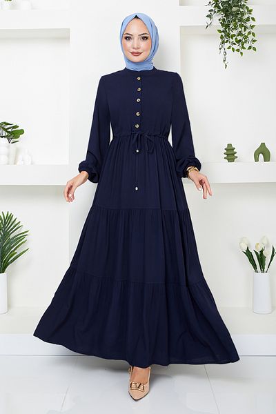 ModaMerve Navy Dress - Half Button, Model 2350BGS895-m