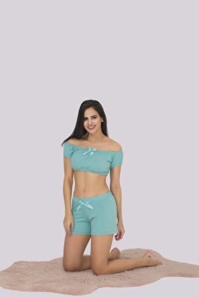 MyBen Γυναικείες πιτζάμες σε κυανό στράπλες λεπτομέρεια με σορτς 371