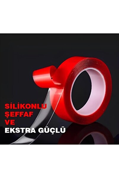 TBYSHOP Silikonlu Çift Taraflı Bant Su Geçirmez Akrilik Şeffaf Bant 18MM x 2 Mt