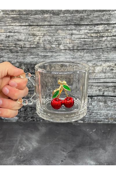 YzMarket 300ml Special Design - Cherry Model Beaded Crystal Glass Cup Mug Set of 3