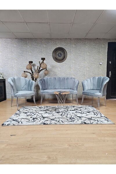 ZAFİR Krom  Kaplama  Tel Ayak Papatya Çay Seti Koltuk Takımı , Balkon, Salon,...