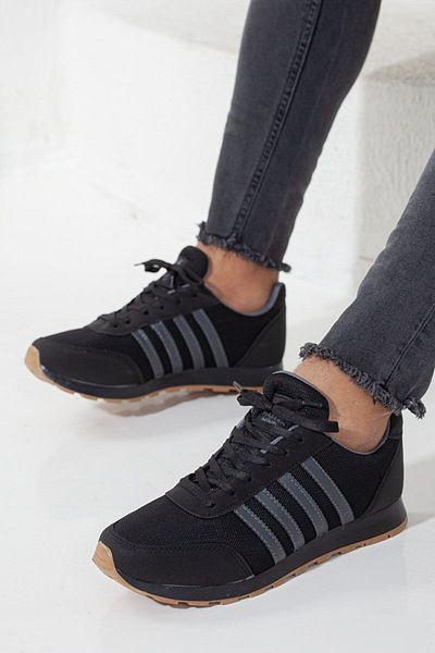 BOUIS Men's Black Smoked Striped Casual Comfortable Soft Sole Comfortable Lace-Up Sneaker Sports Shoes