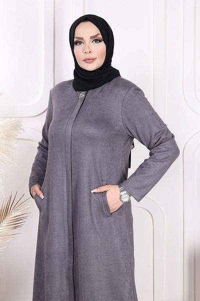 Tuğralı Tesettür Brooch Gray Seasonal Sweater
