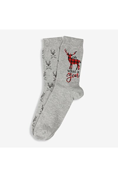 TARÇIN Erkek 2'li Geyik Desenli Gri Çorap