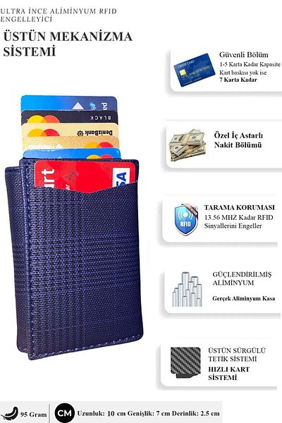 KAZIM ALIÇ Men's Vegan Leather - BlaCk Cash Compartment Slide MeChanism Wallet Card Holder