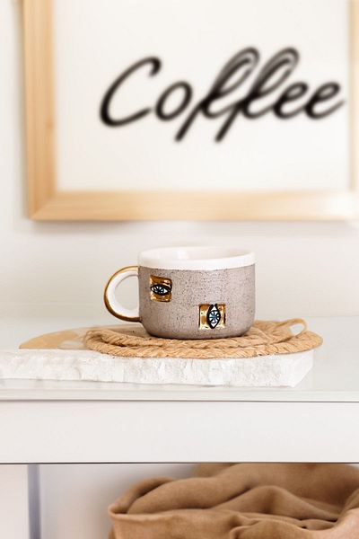 SİNEM YAMAN HOME Gold Eyes Handmade Ceramic Mug / Ceramic Mug