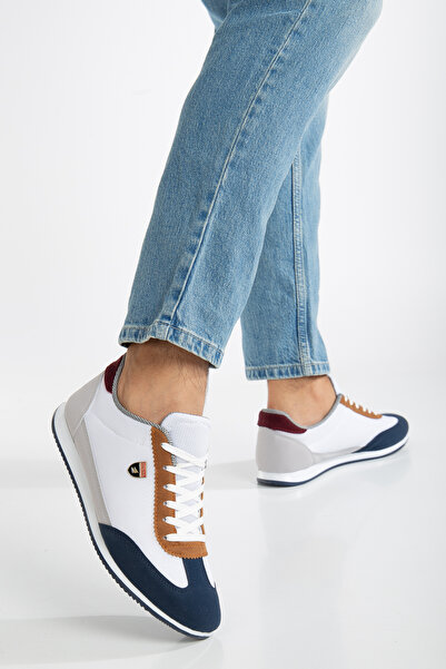 BOUIS Ανδρικά αθλητικά παπούτσια με κορδόνια σε λευκό ναυτικό μπλε, καθημερινά άνετα, ελαφριά, μαλακή σόλα από δίχτυ