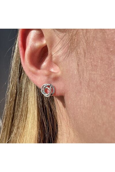 My Story İç İçe Halkalı Çivili Gümüş Küpe