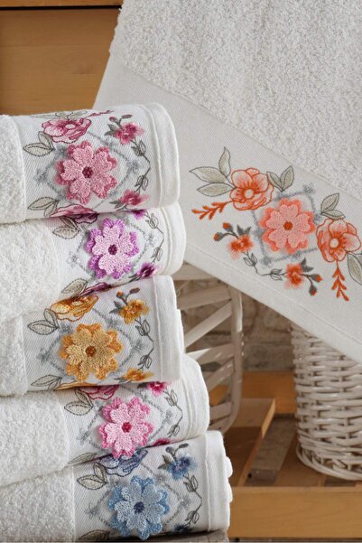 newhome Nergis 3D Çiçek Nakışlı 6'lı El-Yüz Havlusu