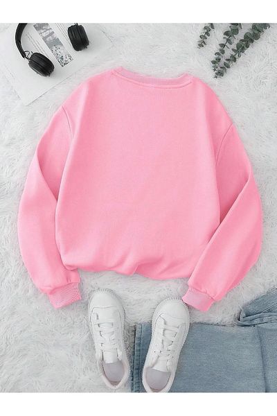 PALPİTO Γυναικείο φούτερ Pink Love Teddy Bear με στάμπα Oversize - Crew Neck