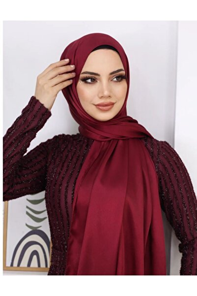 Trablus Janjan Shiny Satin Textured Hijab Evening Dress Chiffon Shawl