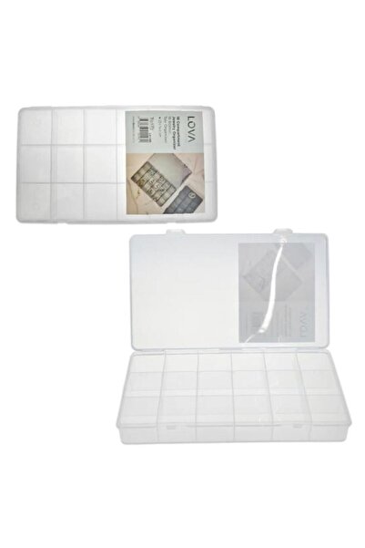 YDGR BELA PLASTIČNA KUTIJA ZA ORGANIZACIJU NAKITA SA 18 PREDELICA 25X15X3CM