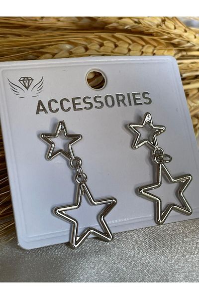 MOREPERLA Silver Color Double Star Earrings