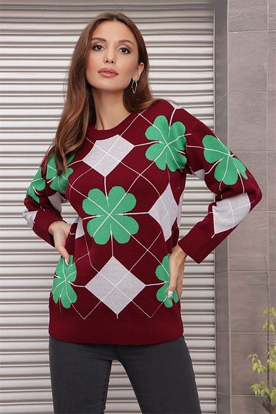 citystyle Pulover casual cu model trifoi cu gât