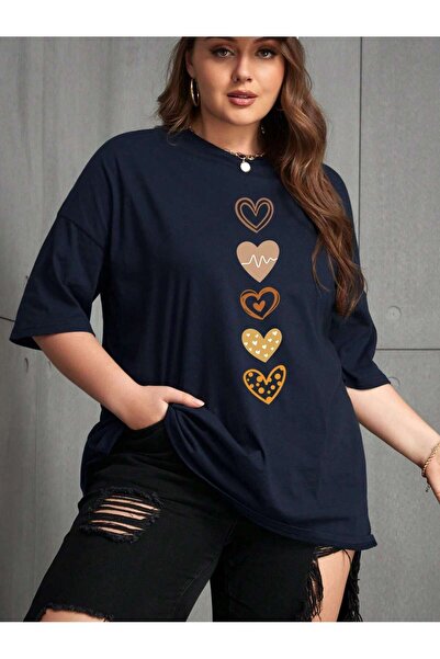 MODAVİBE Tricou cu imprimeu inimă mărime mare - Modavibe