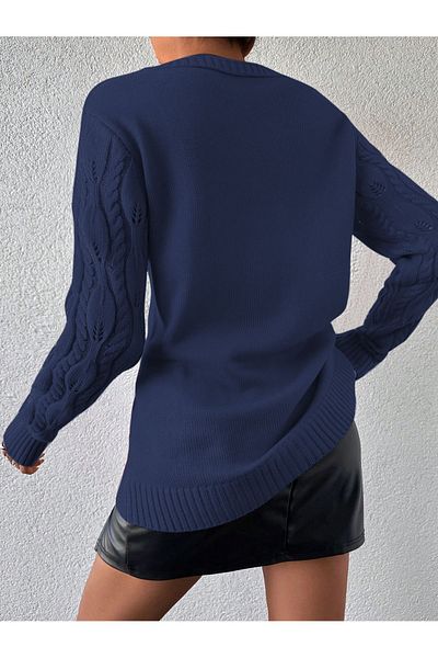 TRQOM Pulover de damă din tricotaje indigo cu model de frunze