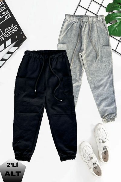 twins tailors UnisEx Black-grEy ChildrEn's SwEatPants - Pack of 2, FlEEcE and Elastic LEg