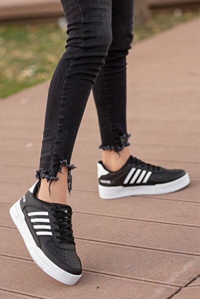 BOUIS Жіночі чорно-білі смугасті повсякденні спортивні черевики Ортопедичні м'які товсті підошви Шкіряні кросівки