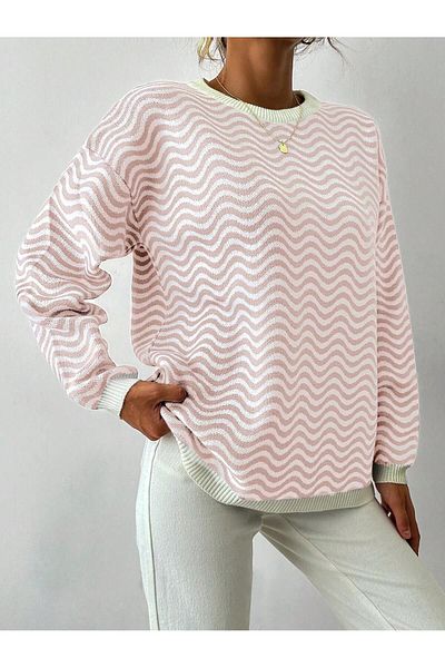 TRQOM Pudra Wave Patterned Crew Neck Knitwear Sweater