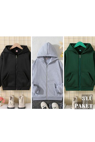 DAXİS Sportwear Company Set de 3 hanorace cu glugă cu fermoar pentru fete/băieți