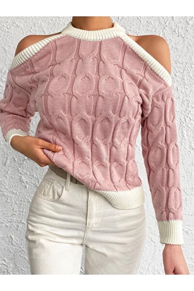 citystyle Bisiklet Yaka Yuvarlak Yaka Omuz Dekolteli Renk Detaylı Kısa Crop Saç Örgülü Rahat Kalıp Esnek Dokul