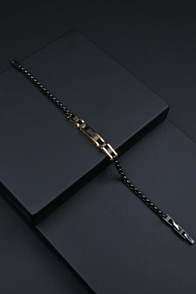 FRNCH 316L Çelik İtalyan Model Siyah-Altın Renk Erkek Bileklik FRJ12278-3278-B2G