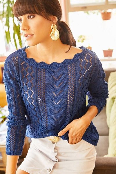 citystyle Pulover Saks Blue Boat Gât Tricotaj - Design ajurat