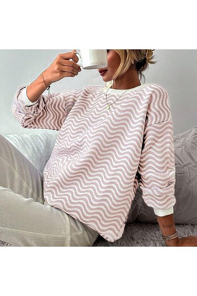 TRQOM Pudra Wave Patterned Crew Neck Knitwear Sweater