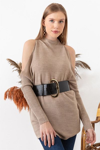citystyle Pulover de damă bej - Detaliu fereastră pe umăr