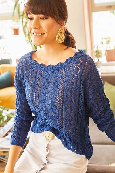 citystyle Pulover Saks Blue Boat Gât Tricotaj - Design ajurat
