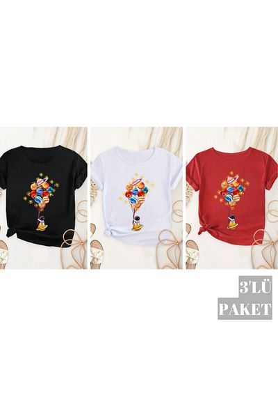 DAXİS Sportwear Company Set de 3 tricouri imprimate cu decolteu pentru fete/băieți