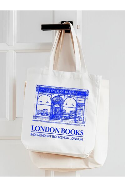 Cemira London Books, Bookshop Kalın Beyaz Bez Çanta, Tote Bag, Shopper Bag, Omuz Çantası