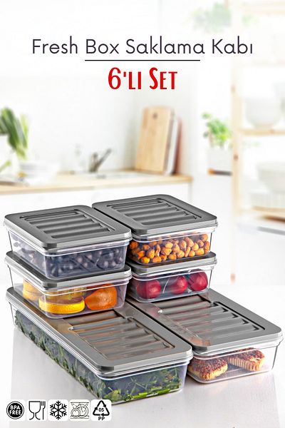 Nandy Home 1 Gray Set of 6 Freshbox - Storage Container Suitable for Microwave and Diffraction