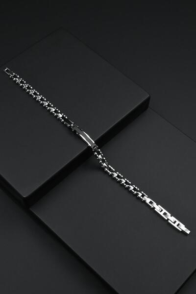 FRNCH 316L Çelik İtalyan Model Gümüş-Siyah Renk Erkek Bileklik FRJ12297-3297-AB2