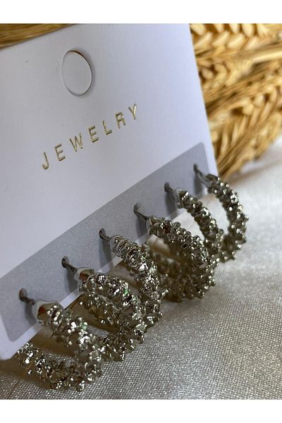 MOREPERLA Silver Colored Hoop and Earrings Set of 3