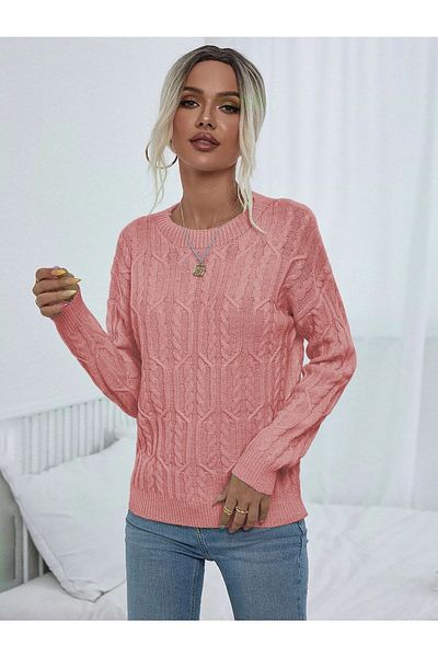 citystyle Pulover din tricotaje cu pulbere cu gât roșu - Model împletit de păr