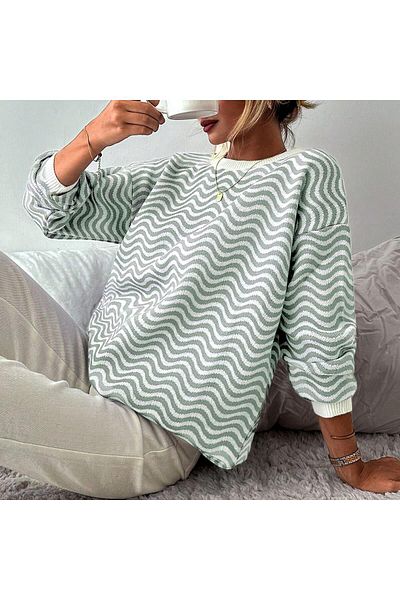 TRQOM Pulover de tricotaj cu decolteu rotund cu model Wave - MINT