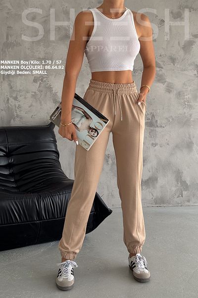 SHEESH APPAREL Παντελόνι Jogger Modal με απαλή υφή σε χρώμα Camel - Φούτερ με ελαστική μέση και πόδι