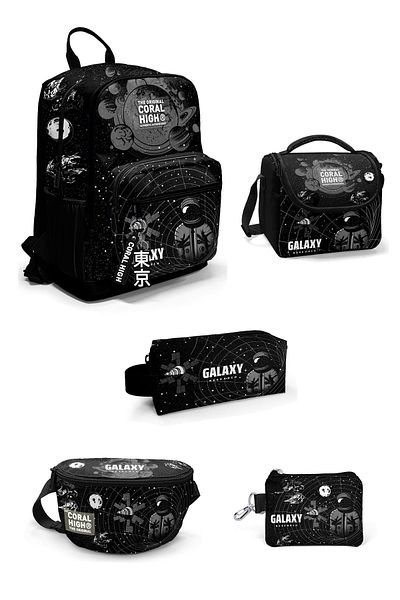 Coral High Set de 5 genți de școală cu model galaxie neagră 5SET23644