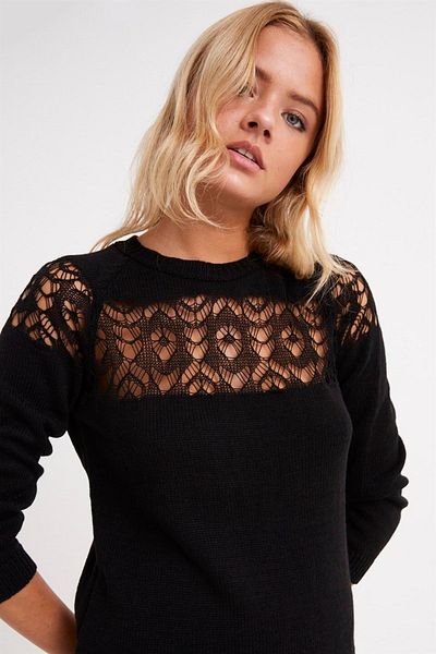 TRQOM Pulover de damă cu dantelă neagră