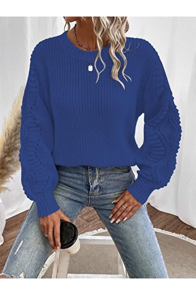 TRQOM Πλεκτό πουλόβερ Saks Blue Thessaloniki - Μοτίβο με λαιμόκοψη και μανίκια