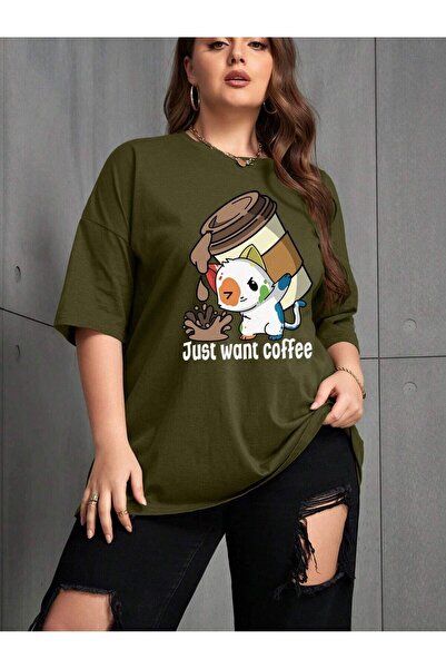 MODAVİBE Femei - Tricou cu imprimeu cafea, mărime mare, Modavibe